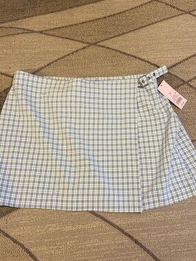 wild fable Light Blue and White Plaid Mini Skirt with Side Buckle